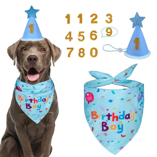 Dog Birthday Party Supplies,Dog Birthday Bandana,Dog Birthday Hat  Dog Birthday Decorations,Dog Boy Girl Birthday Party Hat With Numbers For Large Medium Small Dogs Pet,Soft,Breathable