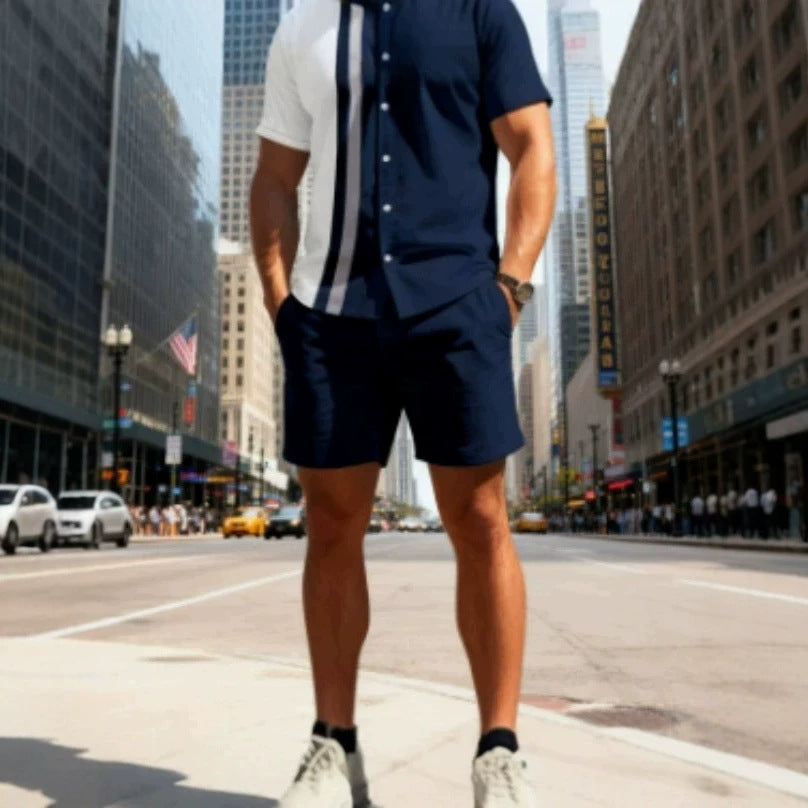 New Solid-color Mens Shirt Set