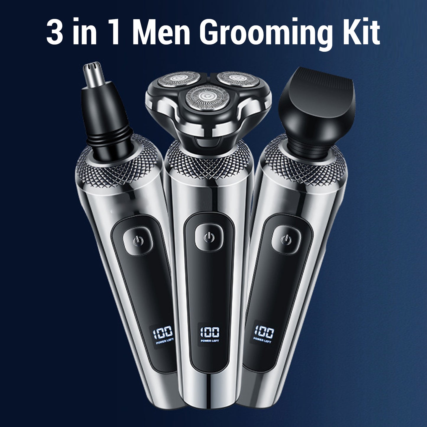 3 In 1 Men Grooming Kit IPX7 Water Proof 3D Floating Beard Hair Trimmer Kit For Men USB Rechargeable Display Screen