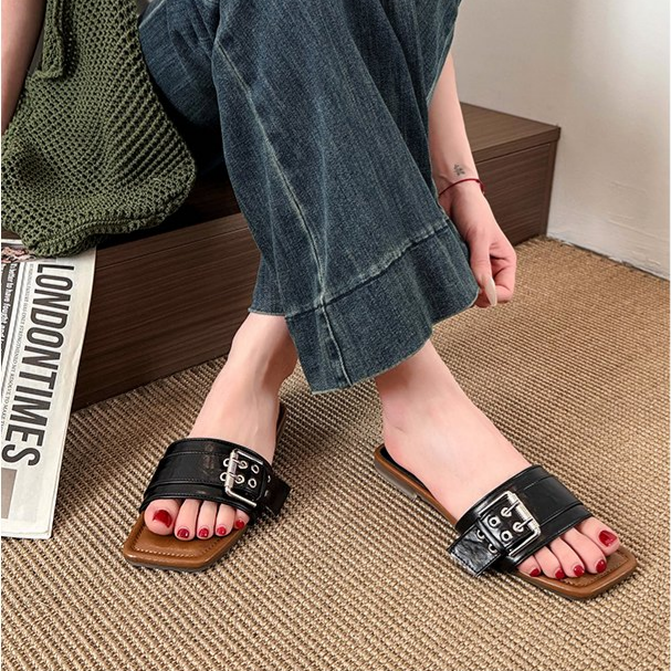 French Flat Slippers For Women, Summer Outdoor Sandals, Stylish And Elegant To Pair With Dresses, Flat Front Strap Sandals