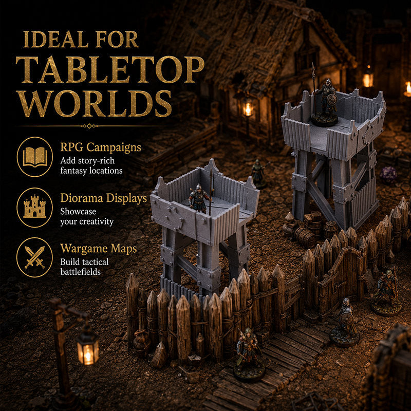 3D Printed Watchtower Terrain, Tabletop RPG Wargame Guard Tower Scenery For DND, Fantasy Miniature Diorama Decor