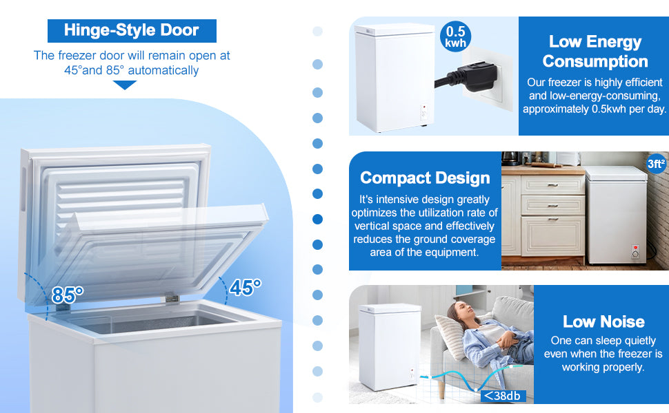 3.5 Cu.Ft Small Chest Freezer Compact Deep Freezer With 7-Level Temperature Control, Rapid Cooling, Energy Efficient & Quiet For Home, Garage, Apartment, And Kitchen, White