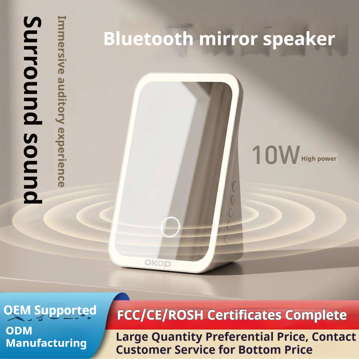 KP-863 Portable Bluetooth Speaker Makeup Mirror With Fill Light Compact Desktop HD Mirror Speaker