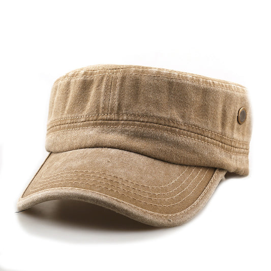 Summer Men's Solid-color Washed Vintage Flat-top Hat, Stylish And Retro Copper Mesh Snap Sun Hat, Casual And Simple Style, Suitable For Outdoor Commuting.