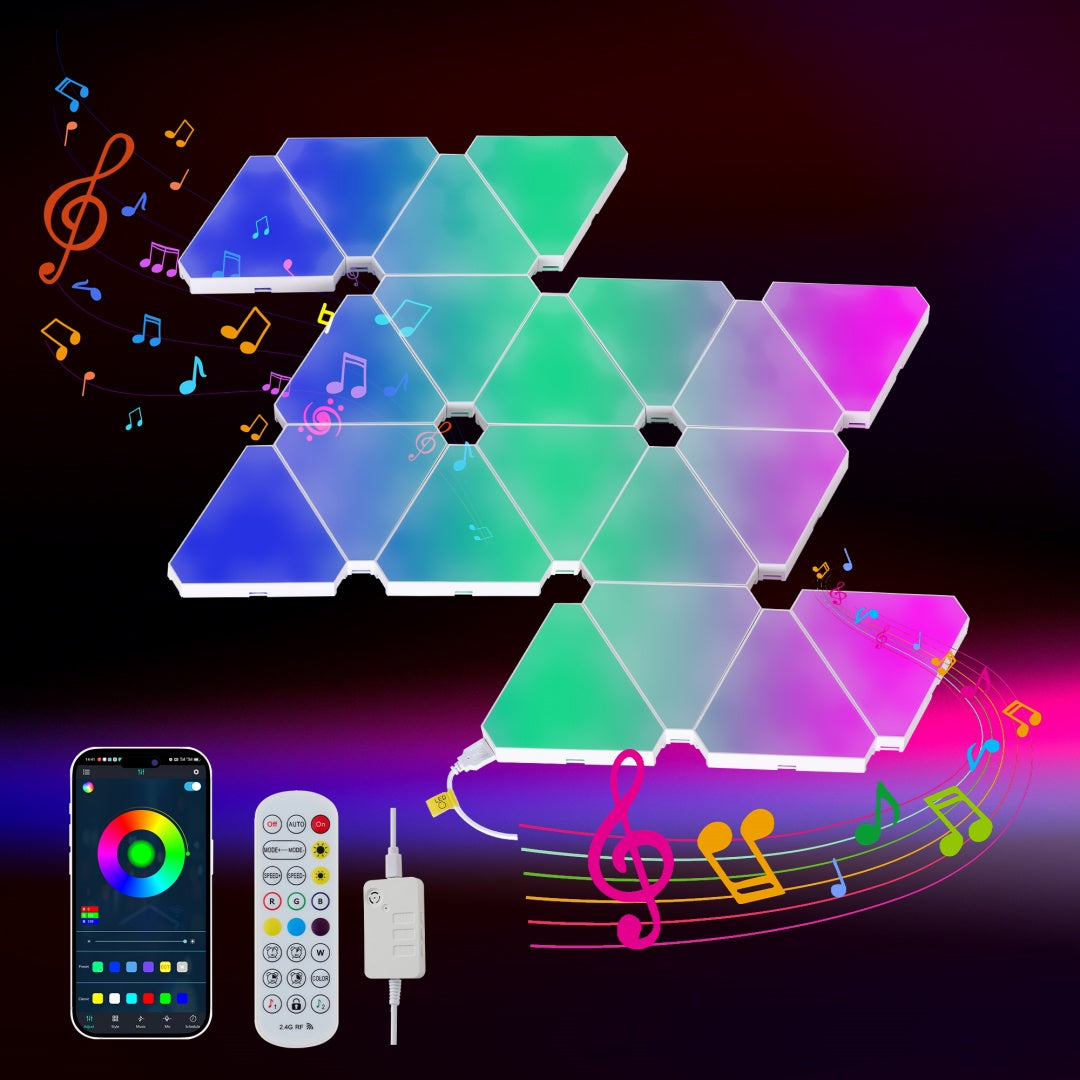 20-Pack Triangular Light Panels - Smart RGB LED Wall Lights With App & Remote - Music Sync Gaming Lights For Gamers, Game Room Decor, Gaming Equipment, Living Room, Bedroom, Kids & Adults