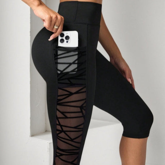 Flocked Patchwork Bootcut Fitness Outdoor Sports Tight Yoga Cropped Pants