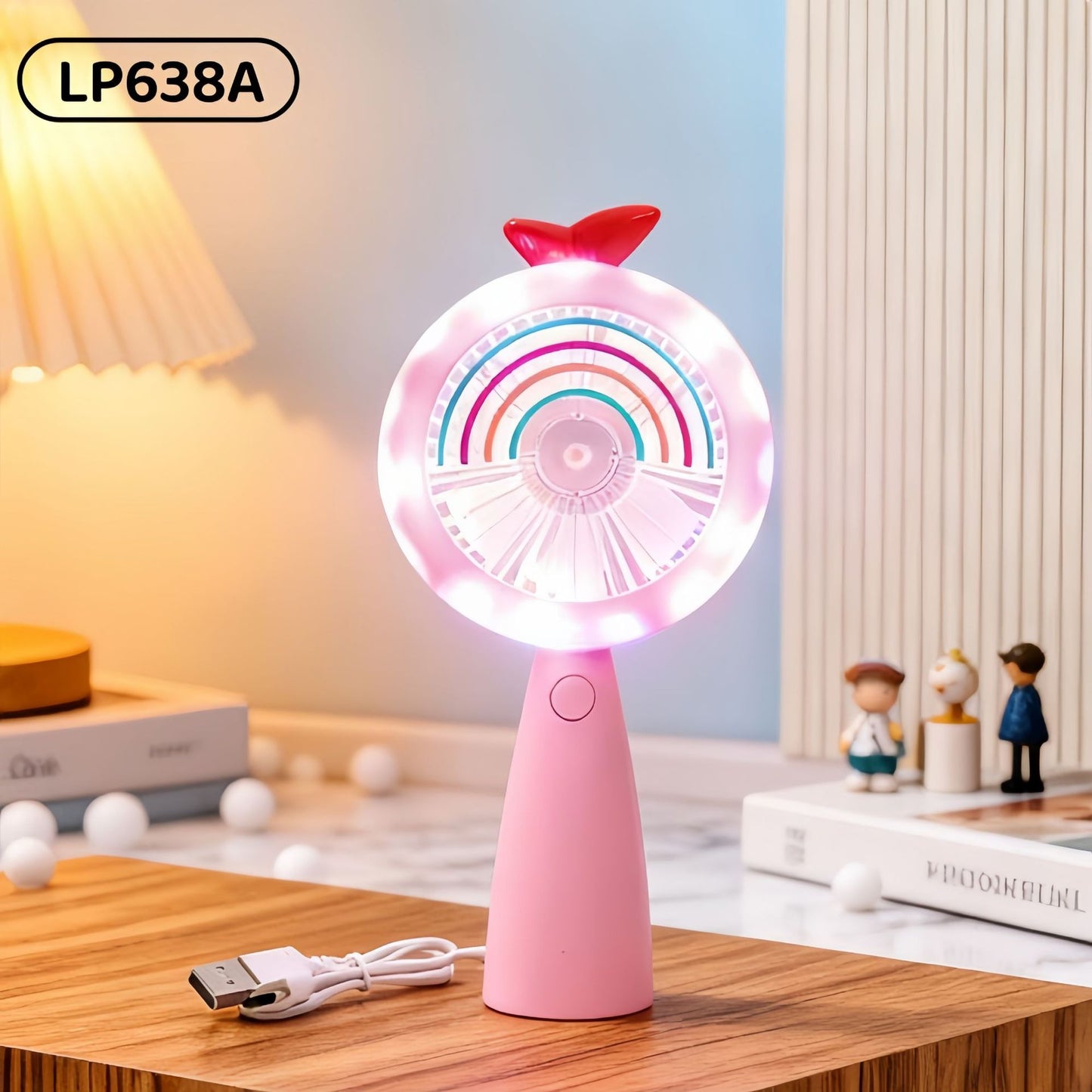 Outdoor Travel Student Cartoon LED Fill Light Handheld Portable USB Charged Fan