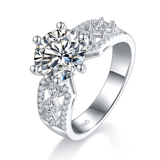 S925 Sterling Silver 3ct Moissanite Ring, 9mm Round Cut 6-Prong, D-VVS1 Platinum Plated US Sizes 5-9, GRA Certified Gift Box