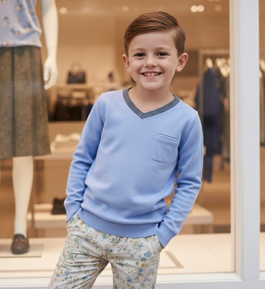 Boys V Neck Long Sleeve Top Lightweight Spring Summer Casual Smart T Shirt 3-10Y