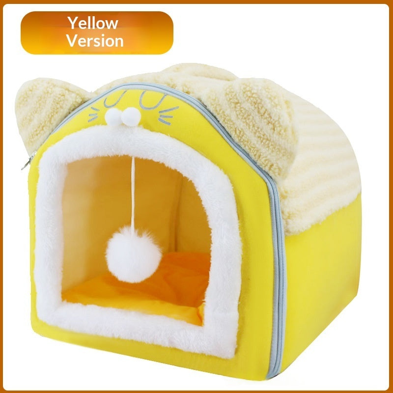 Removable And Washable Plush Warm Pet Bed With Full Enclosure