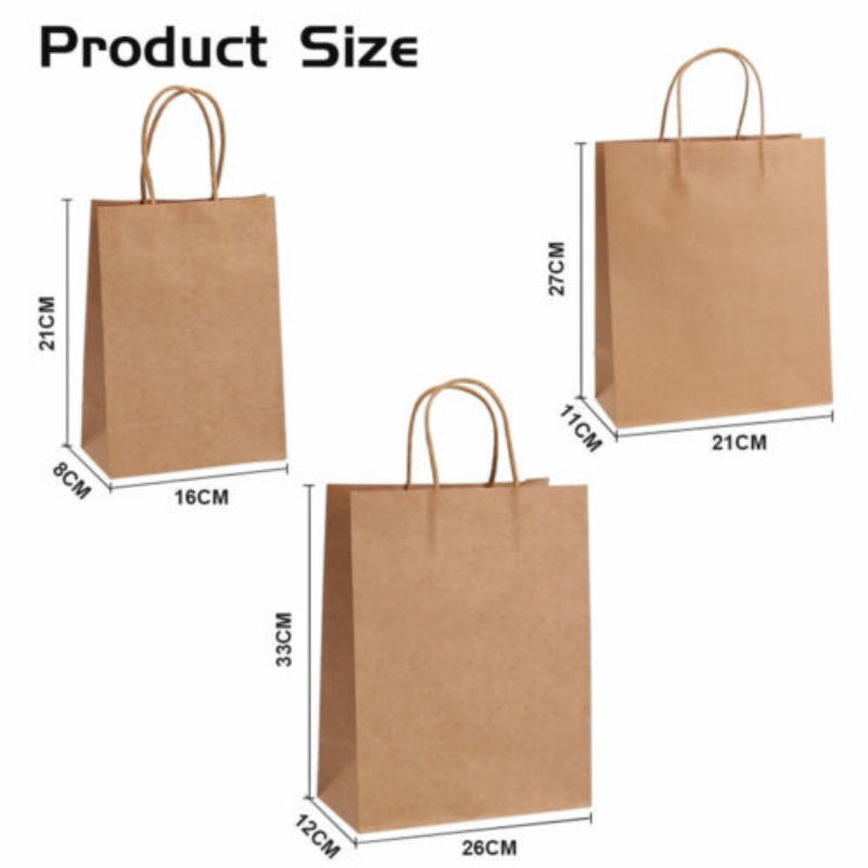 Kraft Paper Bags 50 X Bulk Gift Shopping Carry Craft Brown Bag With Handles AU