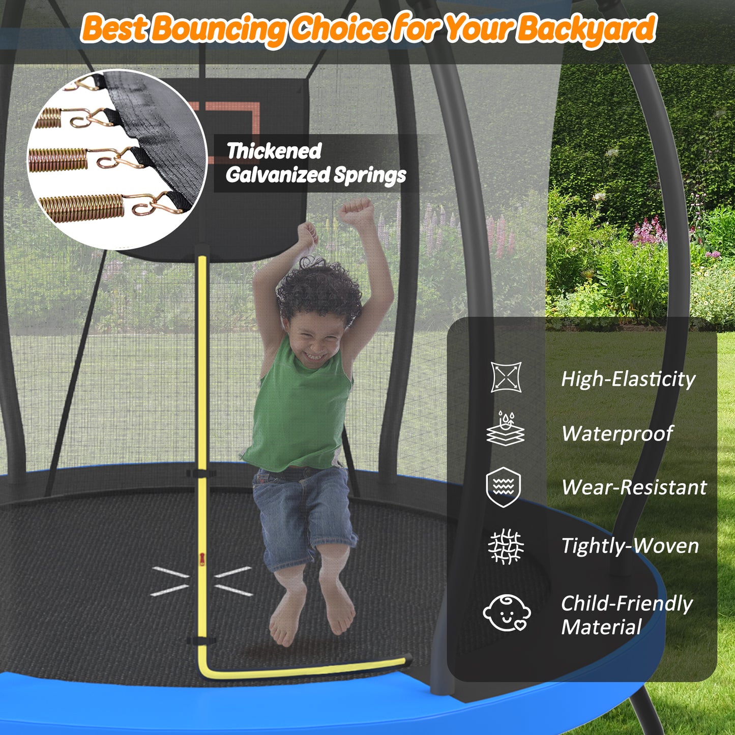 8FT Trampoline With Basketball Hoop, Enclosure Net And Ladder, Outdoor Trampoline For Kids, Recreational Backyard Trampoline