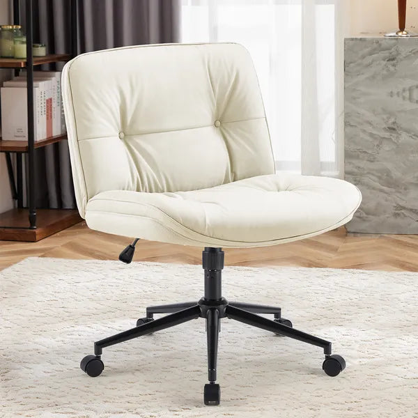 Criss Cross Legged Chair, Armless Office Desk Wide Seat Wheels, Swivel Height Adjustable Comfy Computer Task Seating Modern Home Room