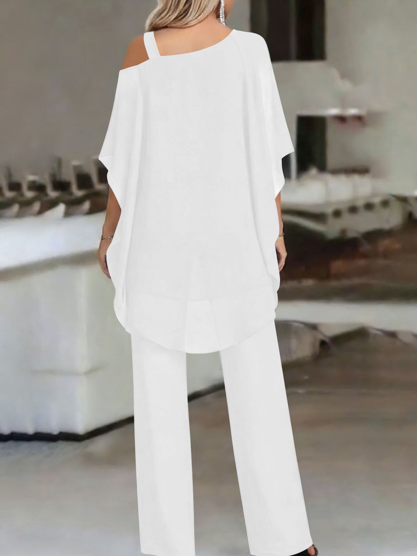 Cold Shoulder Asymmetrical Ruffle Blouse & High Waist Wide Leg Pants Set For Women Casual Elegant Two Piece Outfit Casual Office Wear