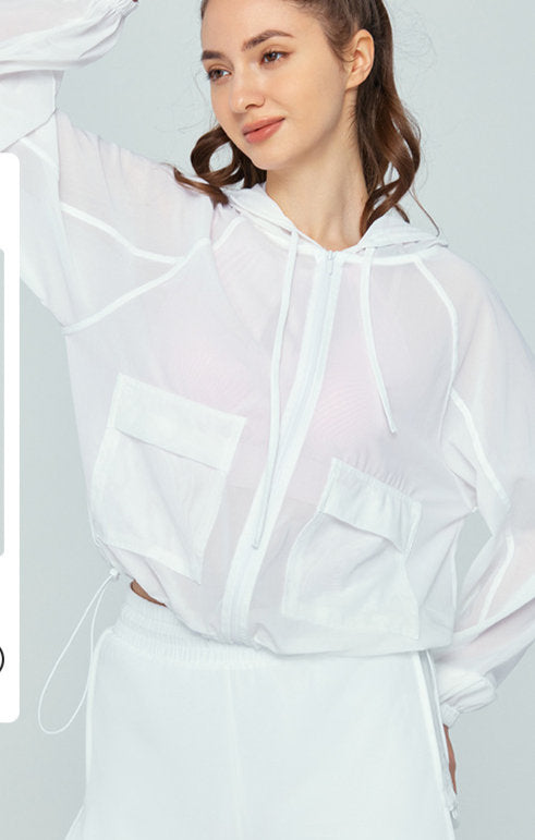 Loose Zippered Drawstring Yoga Long Sleeved Cover Up