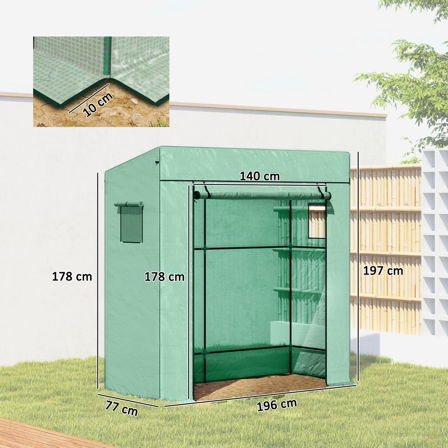 77 X 196cm Walk-In Greenhouse, With Accessories