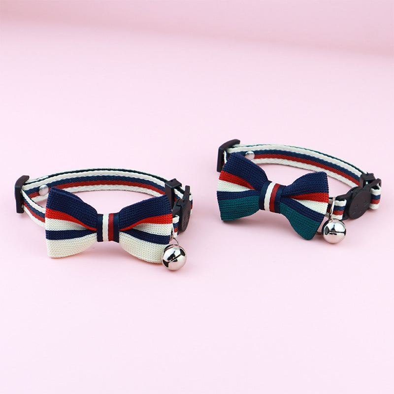 Pet Collar British-Style Striped Bow Tie, Cat Anti-Strangle Collar