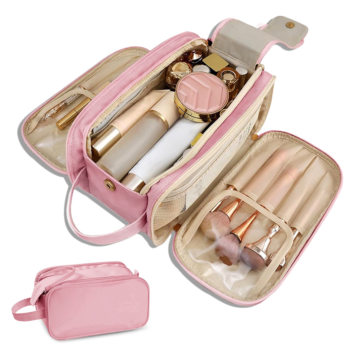Travel Toiletry Bag For Women Men, Large Travel Toiletry Organizer Makeup Bag, Hanging Cosmetic Bag Kit Leather Skin Care