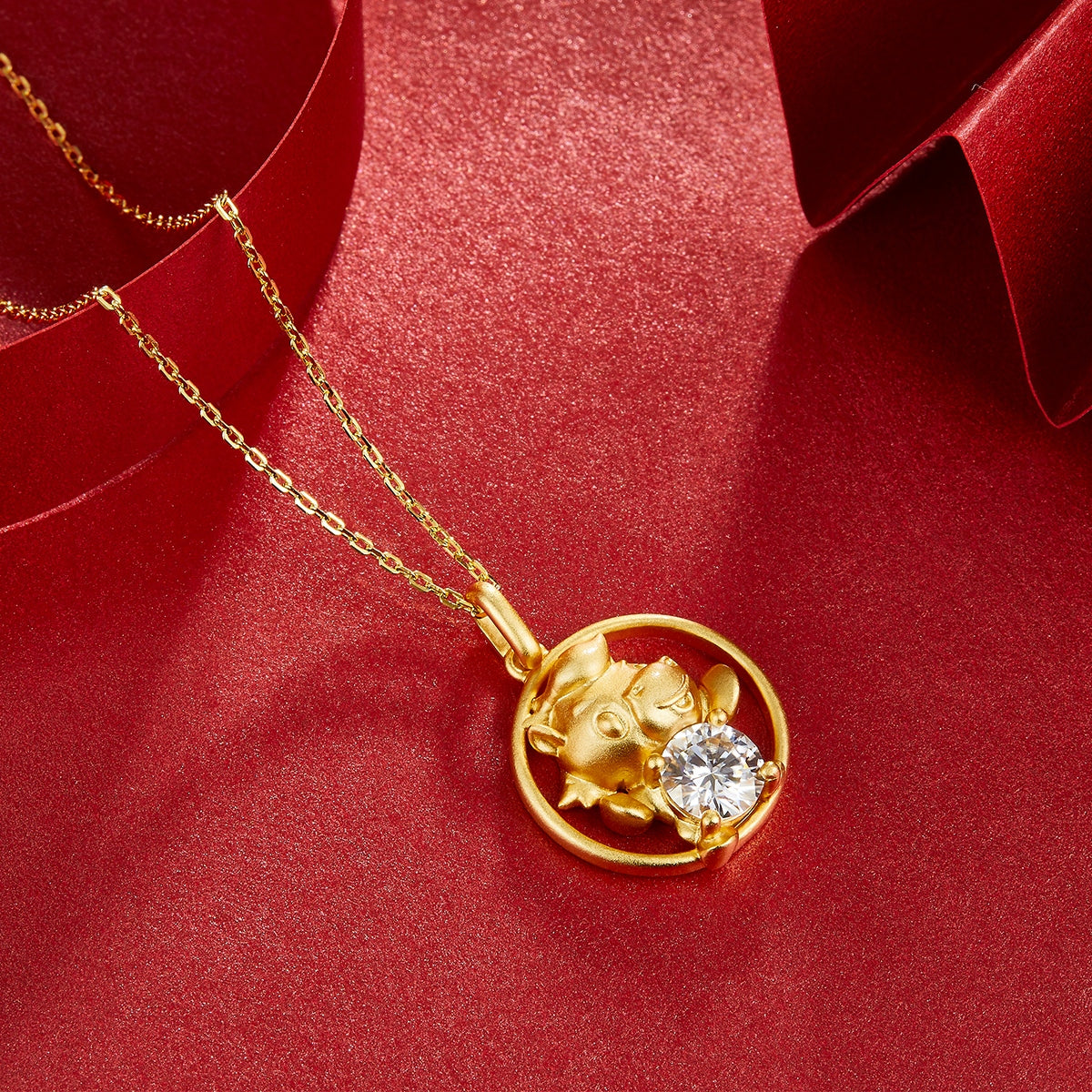 S925 Silver Gold Plated 1ct D Color VVS1 Moissanite Ox Necklace 5g Chinese Zodiac Benmingnian Gift GRA Certified Gift Box