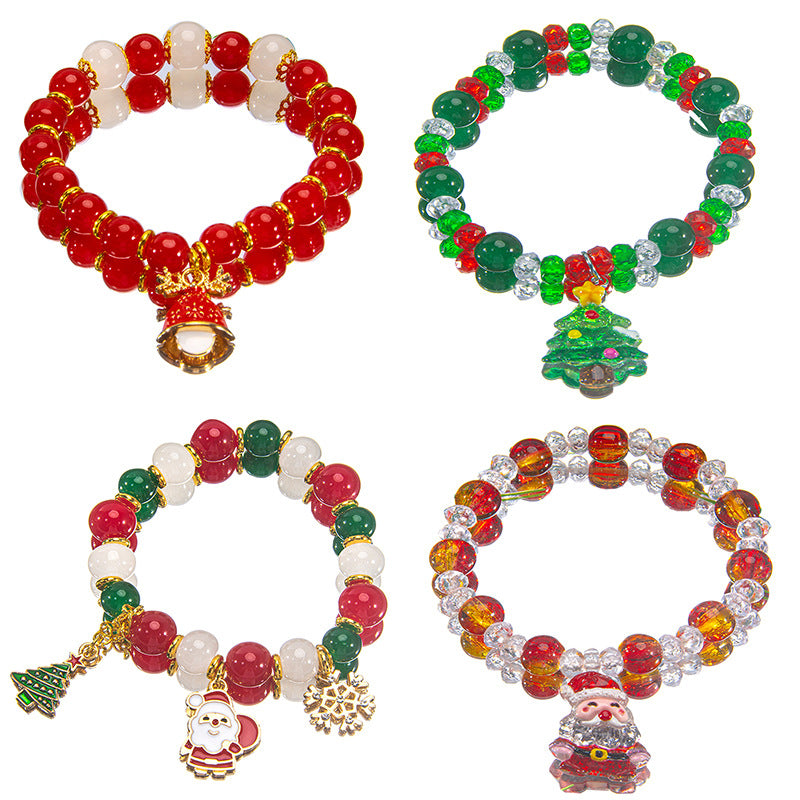 New Christmas Hand-Decorated Glass Beads Imitation Jade Beaded Bracelet Sweet And Versatile High-End Girls' Bracelets Fashion Accessories