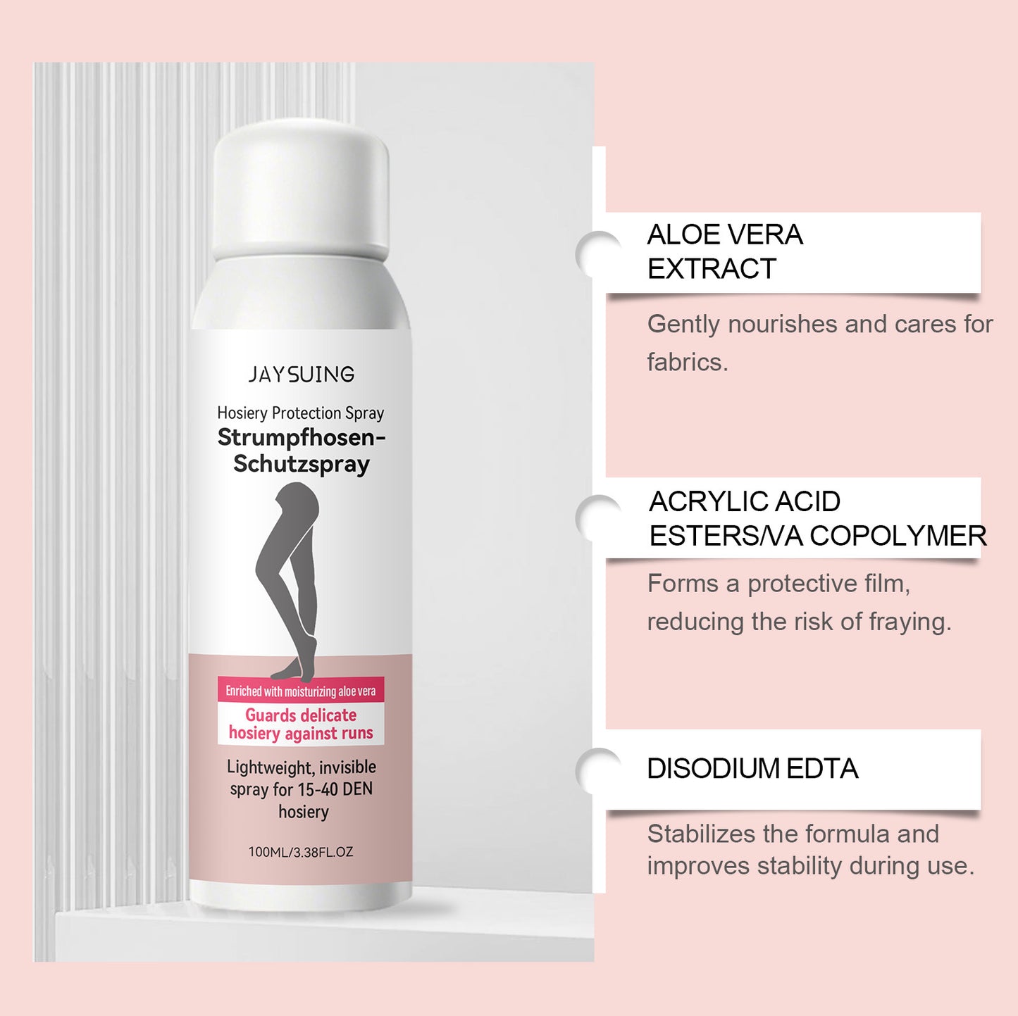 Jaysuing Anti-Snagging Spray For Stockings, Gentle Care For Stocking Fabrics, Prevents Snagging, Non-Sticky, Does Not Attract Dust