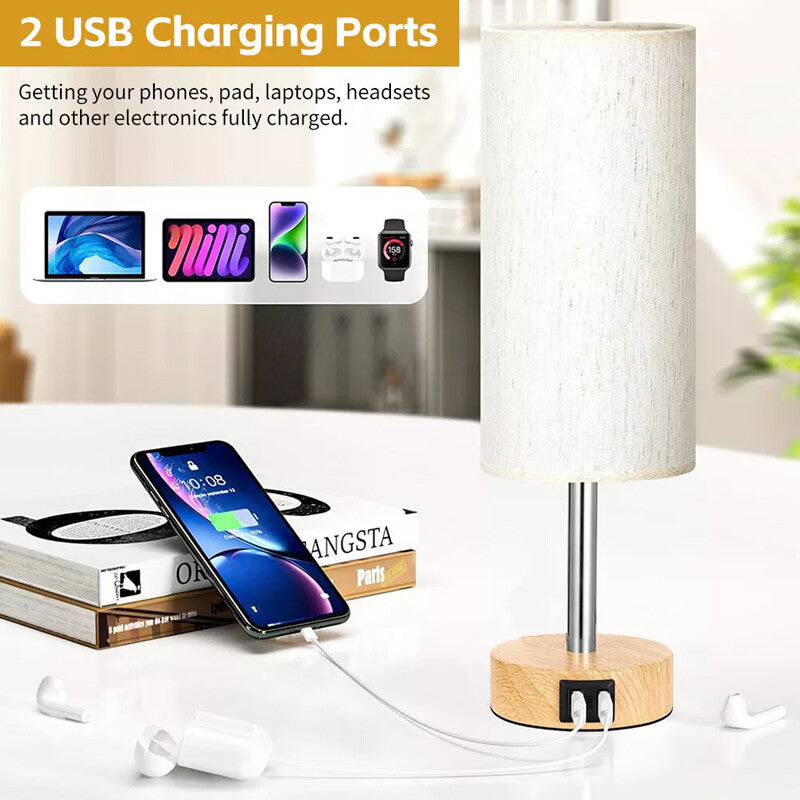 Bedside Lamp Touch Control Table Lamp With USB A Charging Ports 3-Way