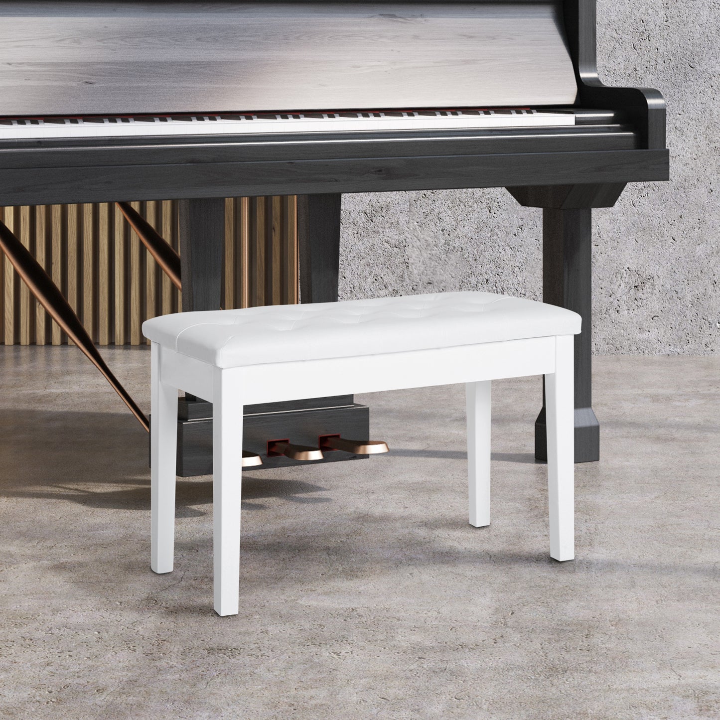 PU Leather Upholstered Piano Stool Makeup Stool Bench Dressing Table Seat With Storage 76x36x50cm, White