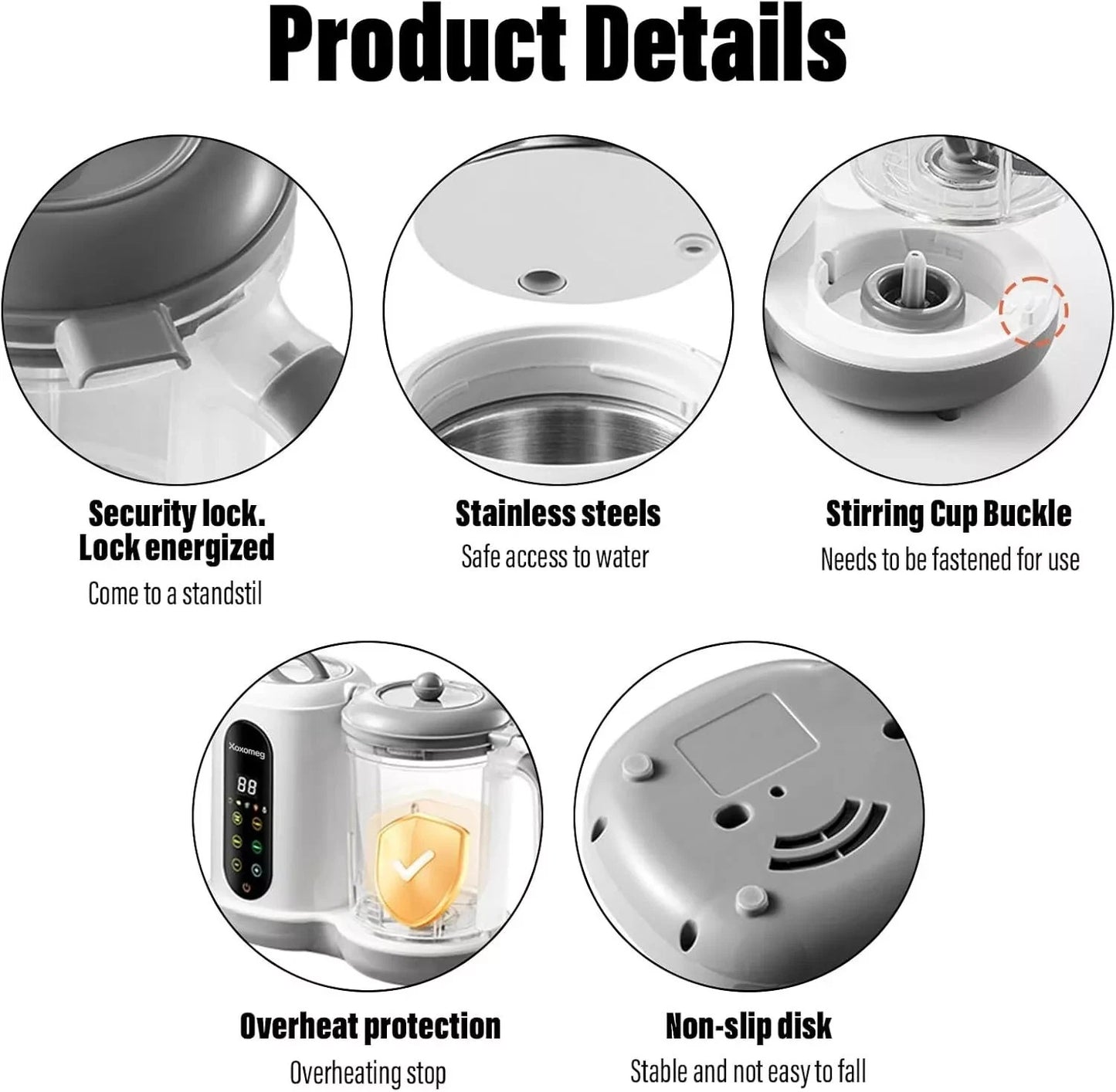 450W Baby Food Maker With Steamer Blender Auto Clean LED Touch Panel UK Shipment