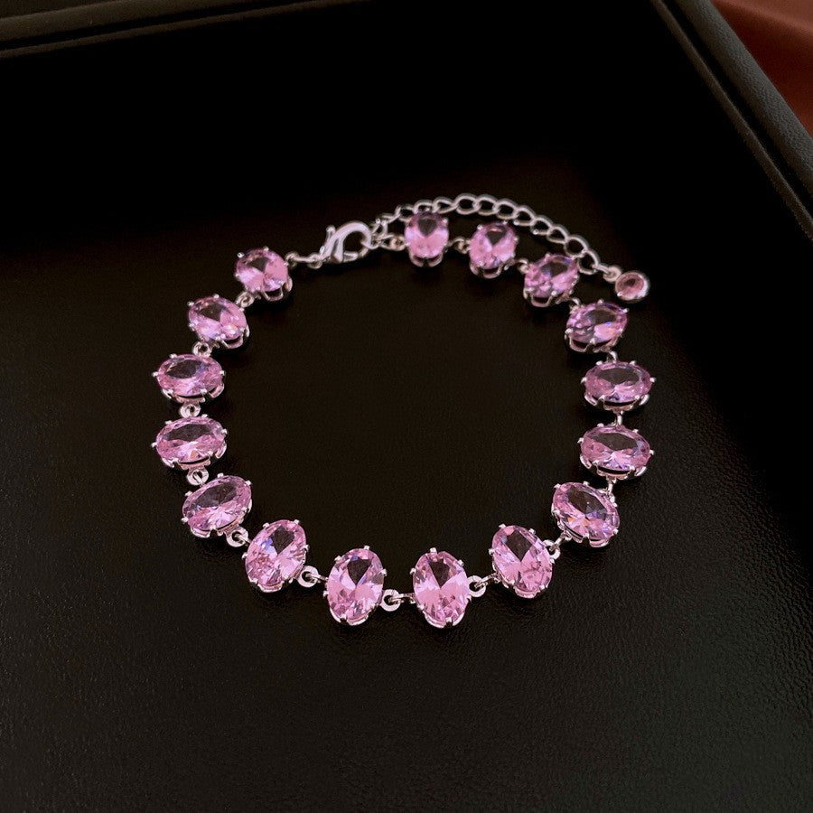 18K Gold Plated Oval Zircon Buckle Bracelet Vintage Ins Style Luxury Bangle Premium European American Jewelry