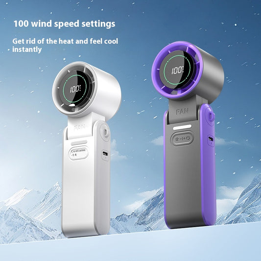 Handheld USB Charging Digital Display Portable Wind Adjustable Folding Fan