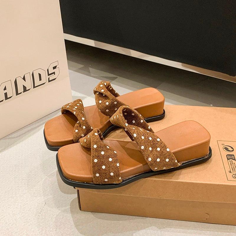 French Casual Platform Wedge Slide Sandals For Women, 2026 New Summer Outdoor One-Strap Slippers, Matching Dresses
