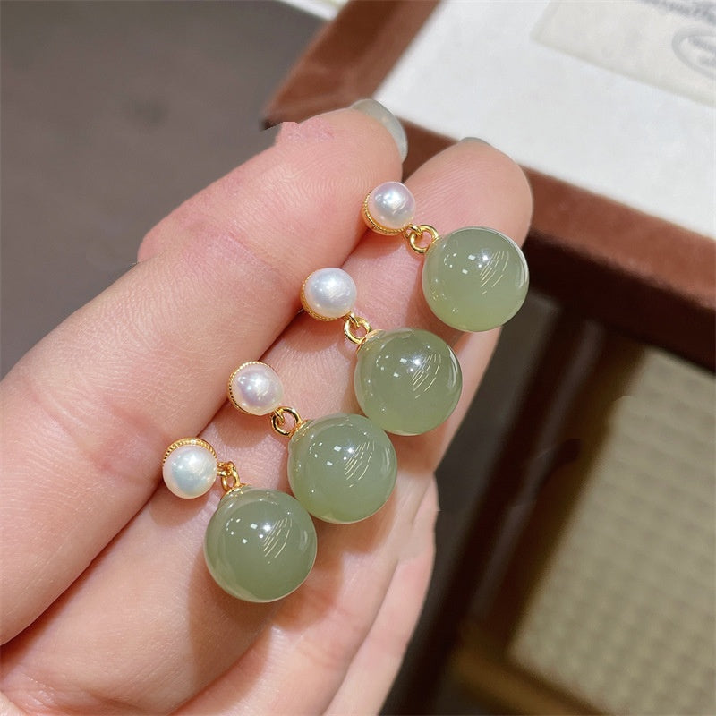 Best-selling All-silver S925 Stud Earrings Inlaid With Clear Jade-like Hetian Jade