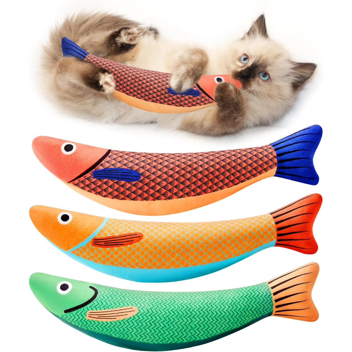Cat Toys Saury Fish, 3 Pack, Catnip Crinkle Sound, Soft And Durable, Interactive Kitten Kicker For Indoor Kitty