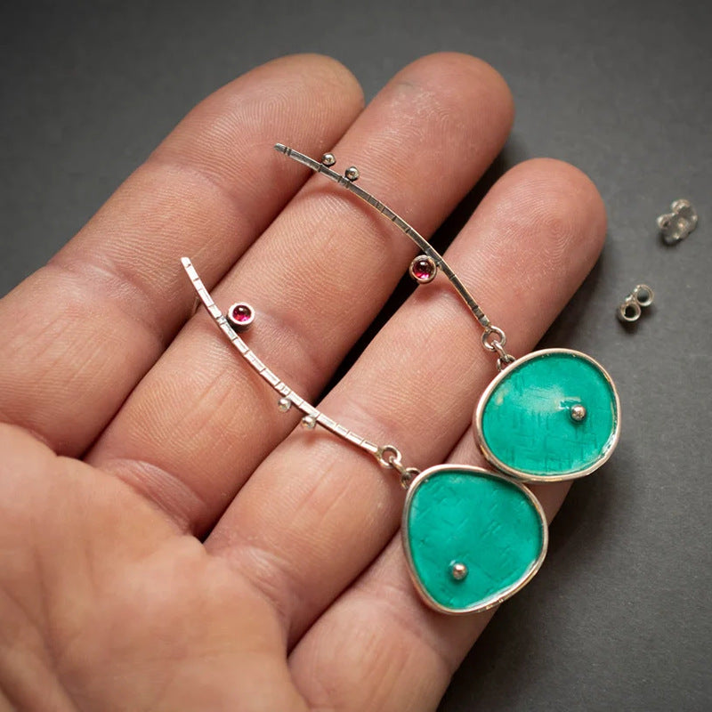 Creative Best-Selling Asymmetric Graffiti Antique Red Copper Earrings