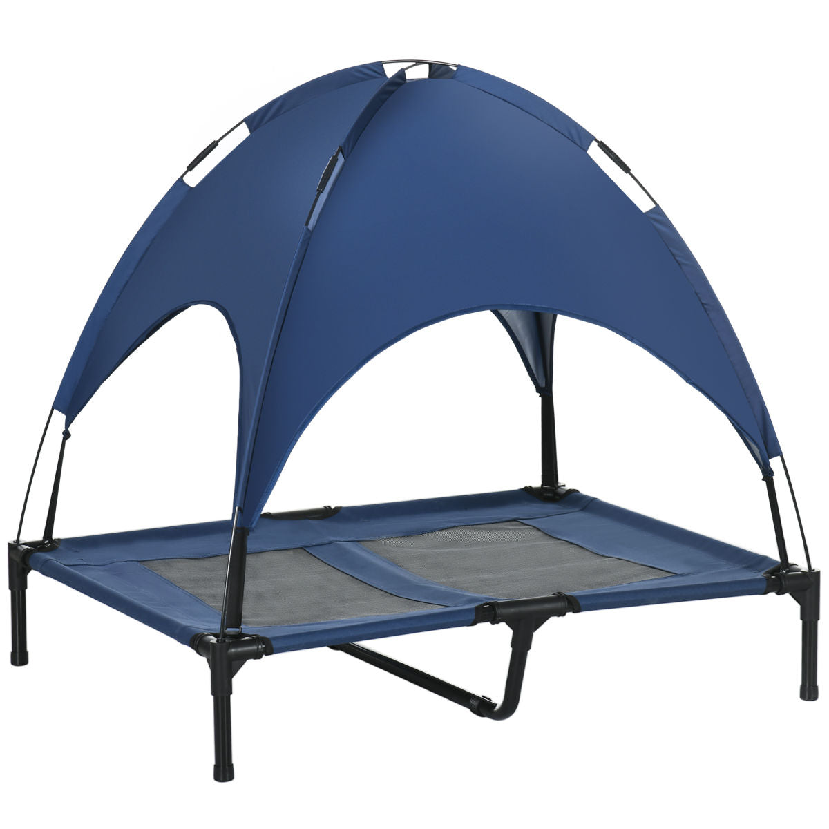 PawHut Raised Dog Bed Waterproof Elevated Pet Cot With Breathable Mesh UV Protection Canopy Blue, For Large Dogs, 92 X 76 X 90cm