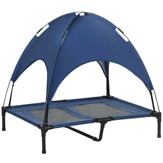 PawHut Raised Dog Bed Waterproof Elevated Pet Cot With Breathable Mesh UV Protection Canopy Blue, For Large Dogs, 92 X 76 X 90cm