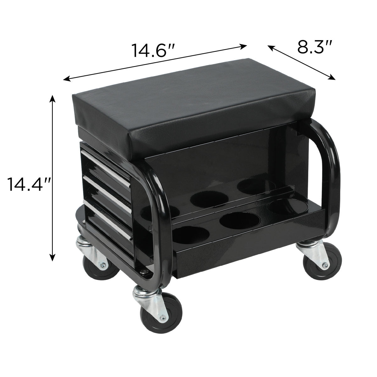 Rolling Garage Stool With 3 Drawers, Heavy Duty Mechanic Seat With Padded Vinyl Cushion, Tool Storage Cart, 350 Lbs Capacity