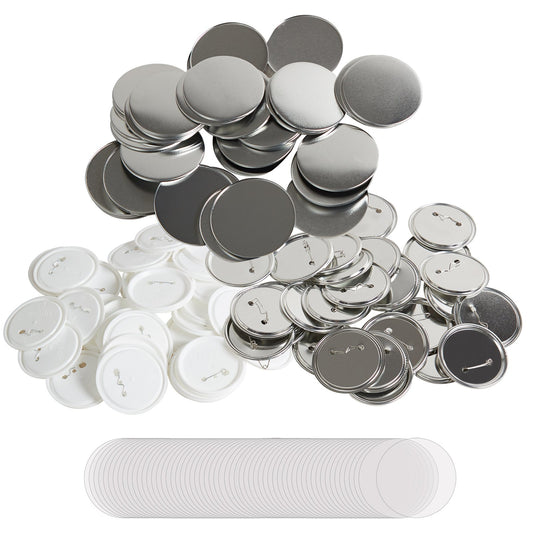 200 Sets 3 Inch 75mm Pin Back Button Parts, DIY Round Button Badge Parts, Set Includes Metal Top, Plastic/Metal Button, Clear Film, And Blank Paper For Gifts Presents, Machine NOT Included