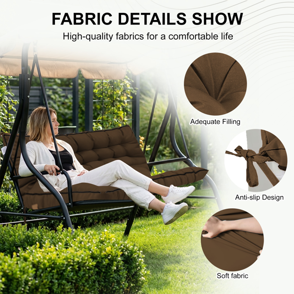 Outdoor Swing Cushions 70 Inch, Waterproof 4in Thick Porch Swing Cushion Replacement With Backrest And Ties, Comfortable 2-3 Seat Pation Swing Pad For Backyard, Garden, Lawn, Outdoor Furniture-coffee