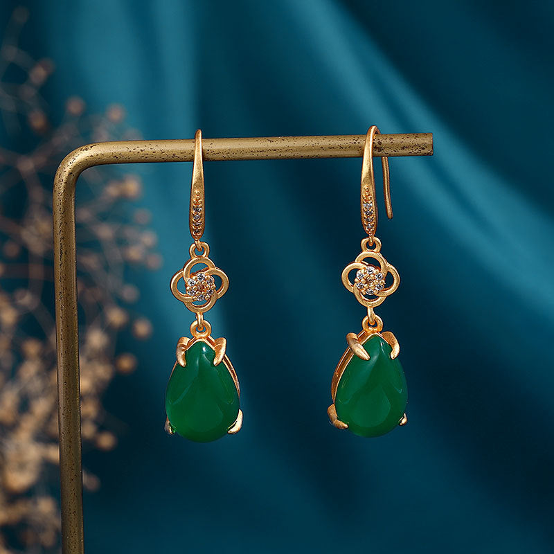 Chinese Style Classical Cheongsam Hanfu Accessories Ancient Gold-plated Drop Agate Earrings