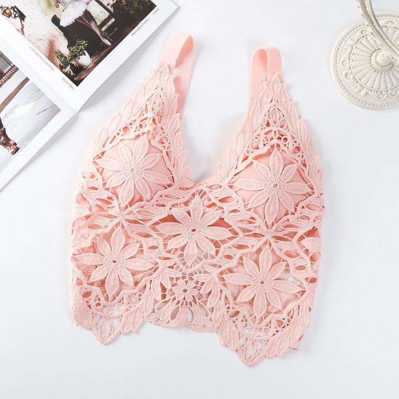 Lace Slim Fit Hollow-out Beauty Back Tube Top Anti-slip Bra