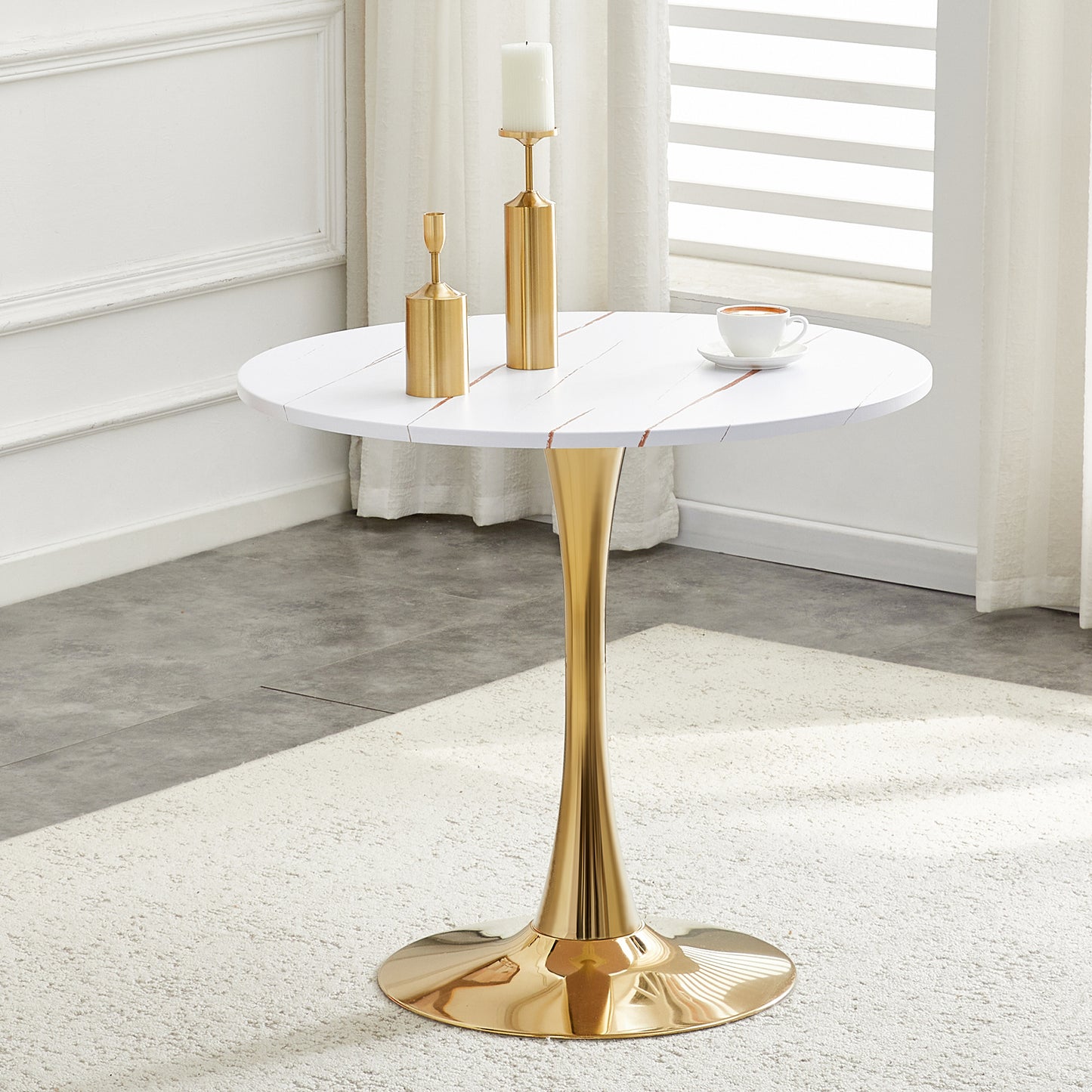 Round Dining Table, 31.5in Circle Tulip Table With Thickened Tabletop & Metal Pedestal, Mid Century Modern Bistro Table For Kitchen, Small Places, Living Room, Cafe  White