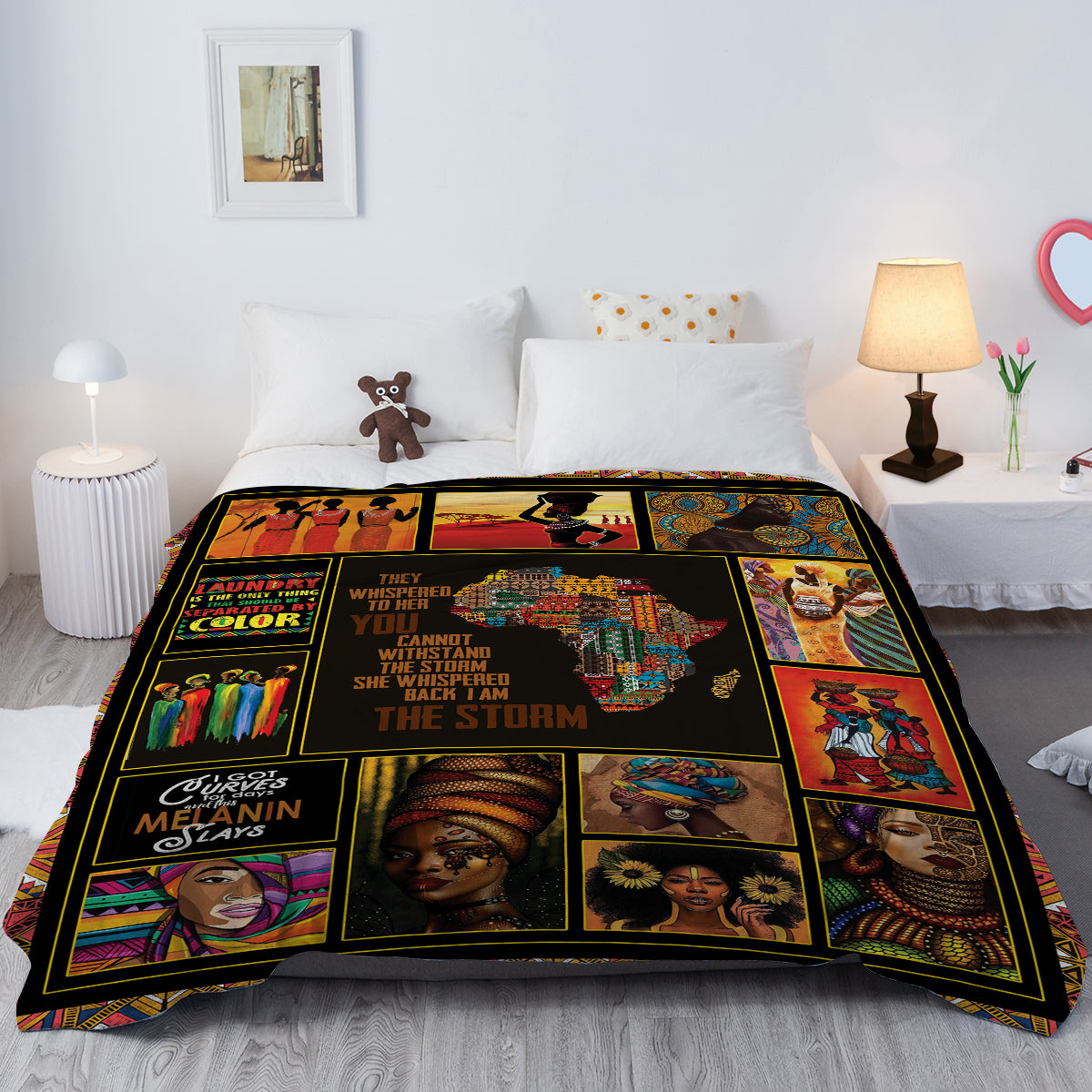 Black Women Fleece Throw Blanket Ultra Soft Cozy Ethnic African American Decorative Flannel Blanket For Home Bed Couch Chair Travel