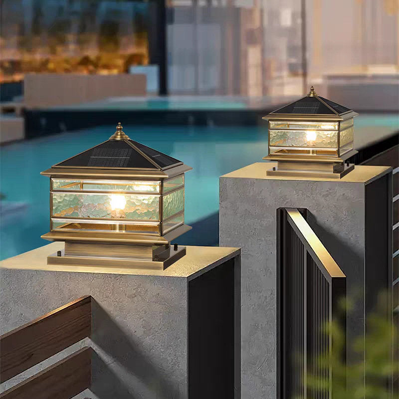 Solar-powered Waterproof Outdoor Courtyard Lamp With A Column Base