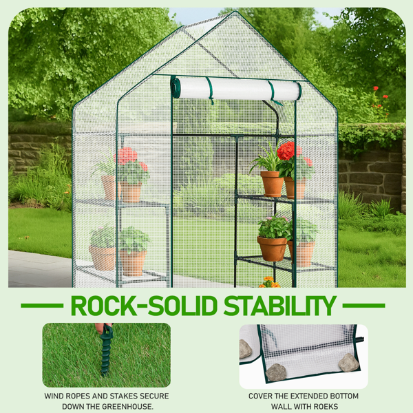 Mini Walk-in Greenhouse With PE Cover, 4-Shelf Indoor Outdoor Plant Gardening Green House For Garden Backyard, 56in  X 29in X 77in, White