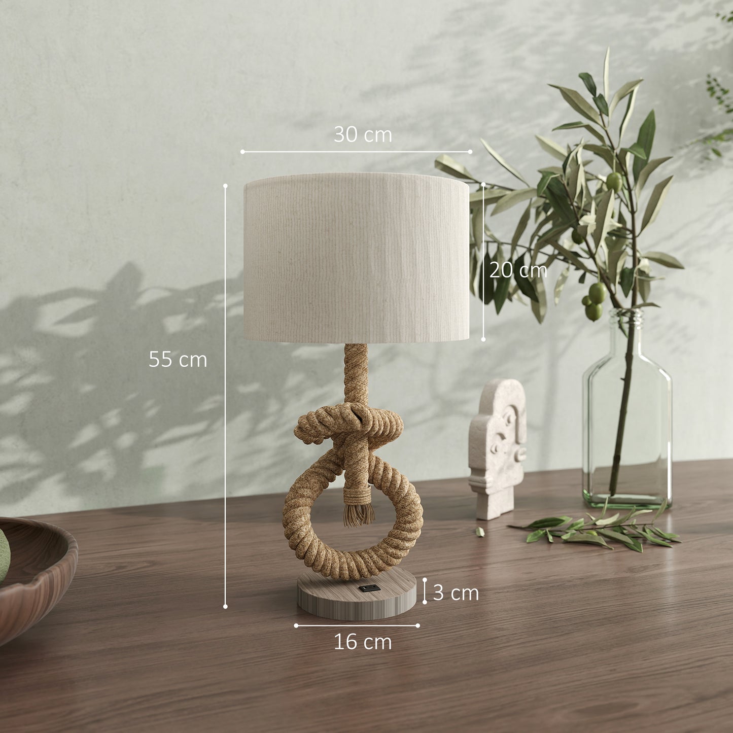 Nautical LED Table Lamp With USB Charging Port, Bedside Desk Lamp For Bedroom, Living Room, Home Office