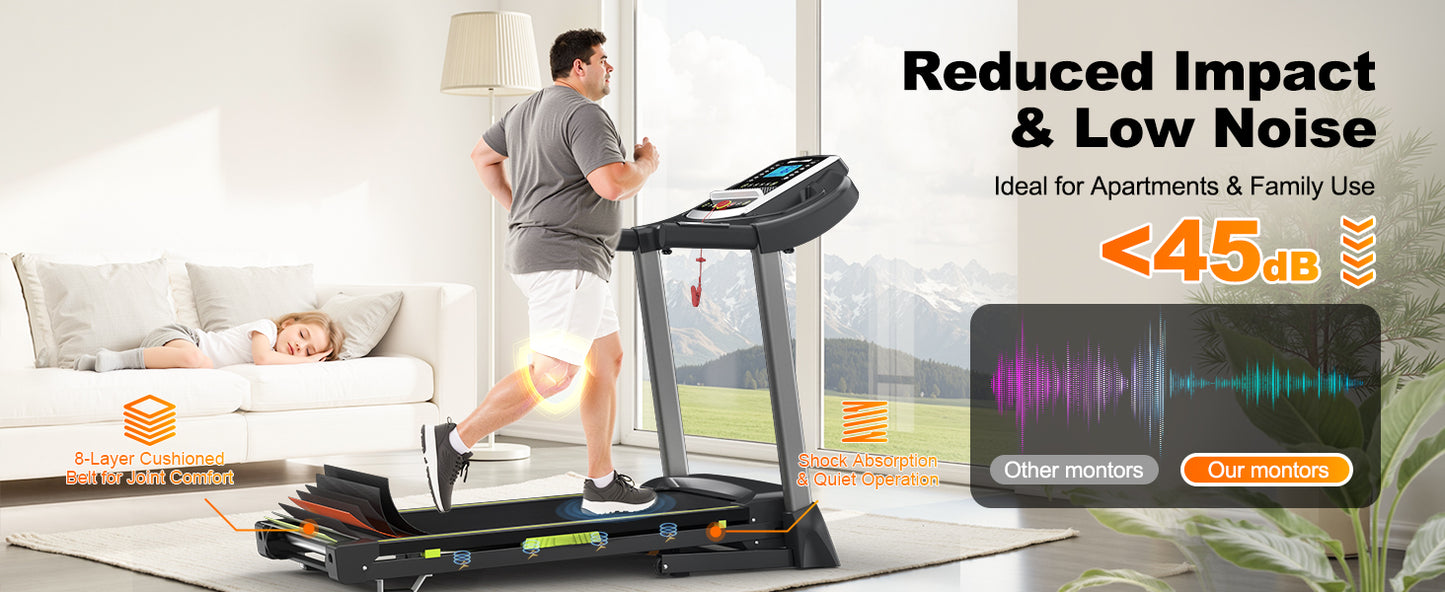 3.5  Portable Foldable Treadmill With Handles  Slope Home Walking Running Treadmill 0.5-7.5 MPH 330 Lb Weight Capacity