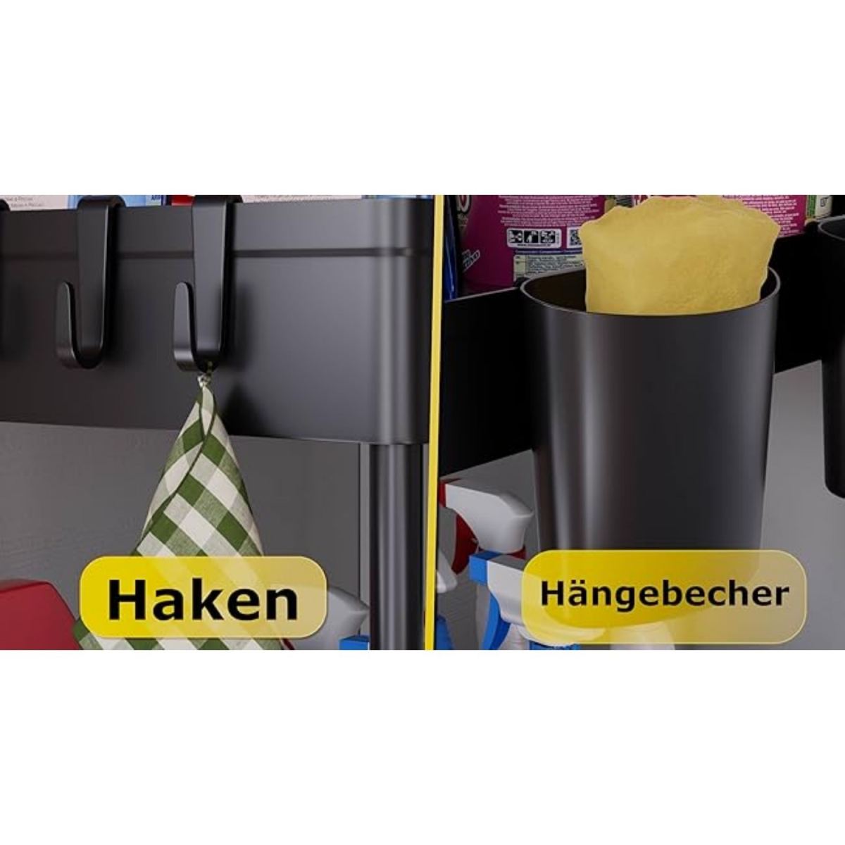 Kitchen Organizer: 2-Tier Under-Sink Shelf With Hooks And Cups, Spice Rack, Sink Cabinet Organizer, Kitchen Shelf, Cabinet Organizer For Bathroom And Kitchen, Black