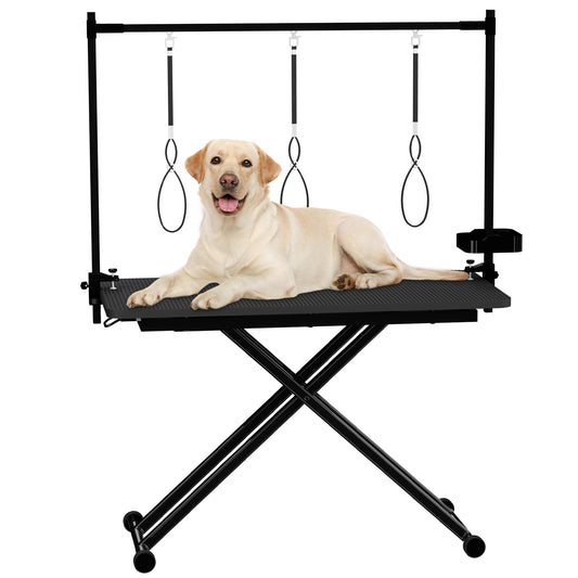 47  Black Large Dog Grooming Table X-Lift Foldable Grooming Table For Dogs At Home Adjustable Height Arms Pet Station With Nooses, Tool Organizer