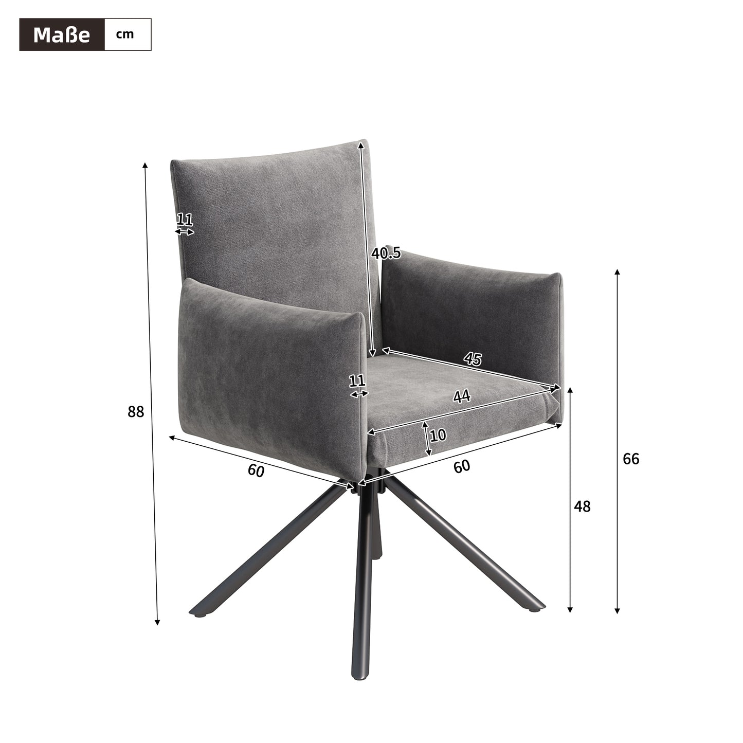Two Dining Chairs Set, Upholstered Armchair With 4 Metal Legs, 360 Casual Swivel Chair, Living Room Bedroom Chair, Work And Desk Chair, Lumbar Support, Velvet, Gray